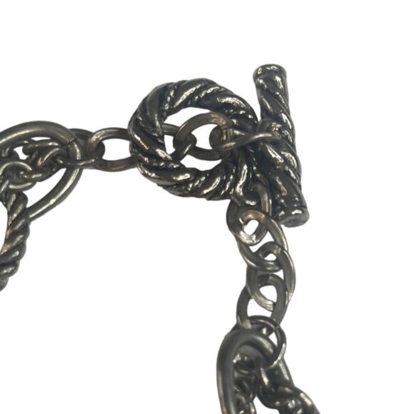 Vintage Multi-Layered Silver Chain Necklace With Faux Pearl Accents Toggle Clasp - Picture 2 of 4